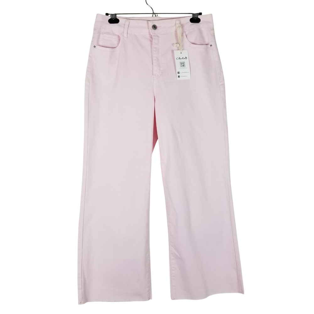 Charlie B Wide Leg Jeans Women Size 12 Petal Pink Raw Hem C5497R-618A